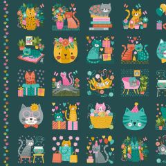 Whiskers Panel Teal 013/T | Quilting Fabric | Makower