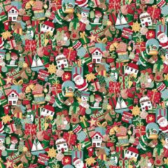 Christmas Wishes: Stocking Fillers Green 033/G | Makower UK | Quilting Cotton