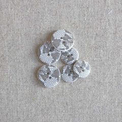 Lace Print Button: Grey on White