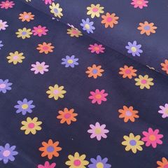 Cotton Babycord Glitter Flowers Navy Blue | Dressmaking Fabric