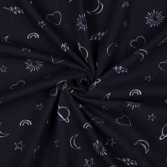 Cotton Waffle Jersey: Space Icons Navy | Dressmaking Fabric