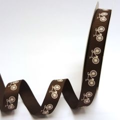 Bicycle Print Grosgrain Ribbon 16mm: Brown