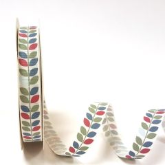 Leaf Vine Grosgrain Ribbon 16mm: Blues