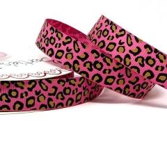 Leopard Print Grosgrain Ribbon 16mm: Fuchsia