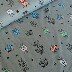 Cotton Jersey: Neon Robots Dark Mint | Dressmaking Fabric